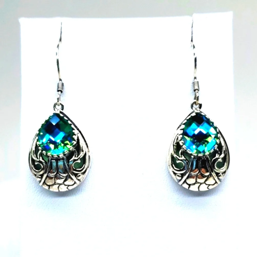 Peacock Triplet Quartz Earrings In Sterling Silver NWT